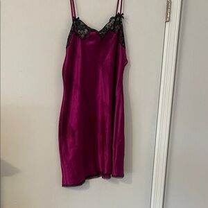 Victoria's Secret Satin Chemise with Lace - Fuchsia and Black